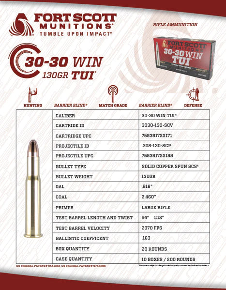 Fort Scott Munitions  30-30 TUI 130gr