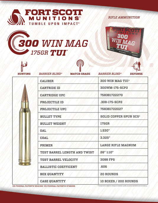 Fort Scott Munitions 300 Win Mag TUI 175GR