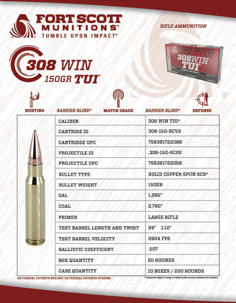 Load image into Gallery viewer, Fort Scott Munitions 308win TUI 150gr
