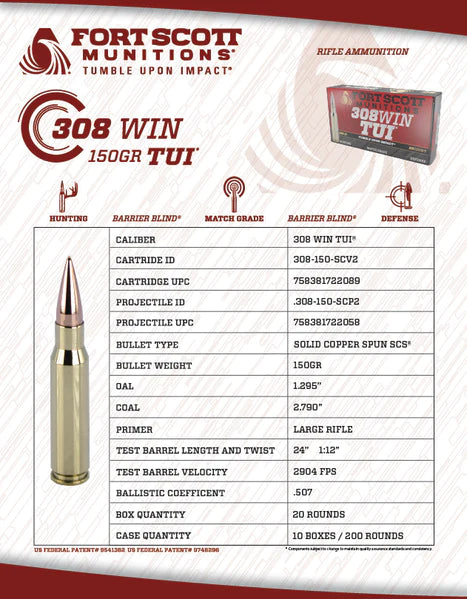 Fort Scott Munitions 150gr 308win TUI