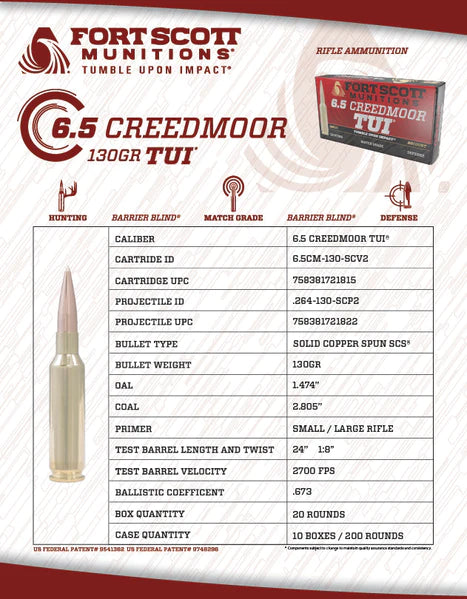 Load image into Gallery viewer, Fort Scott Munitions  6.5CREEDMOOR  TUI 130gr
