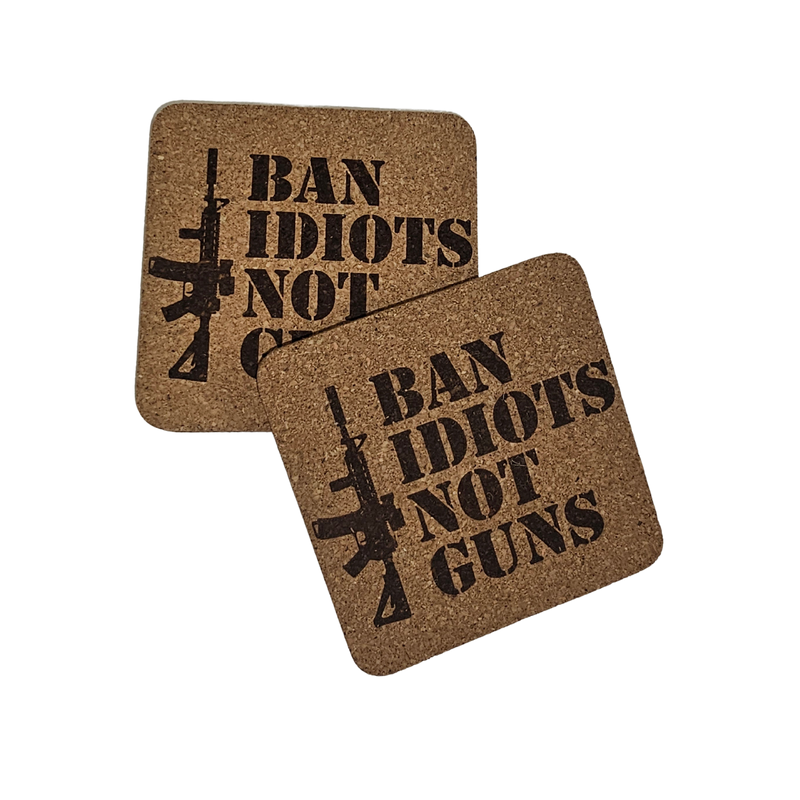 Load image into Gallery viewer, Etch Works Funny Cork Coasters - Ban Idiots Not Guns | FWGC
