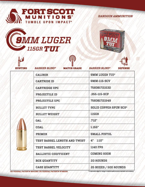 Load image into Gallery viewer, Fort Scott Munitions  9MM LUGER TUI 115gr
