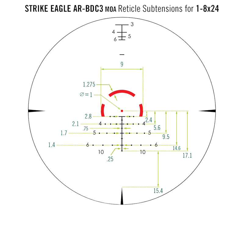 Load image into Gallery viewer, VORTEX STRIKE EAGLE 1-8X24 RIFLESCOPE WITH AR-BDC3 | SCOPE VIEW | FISHING WORLD GC CANADA
