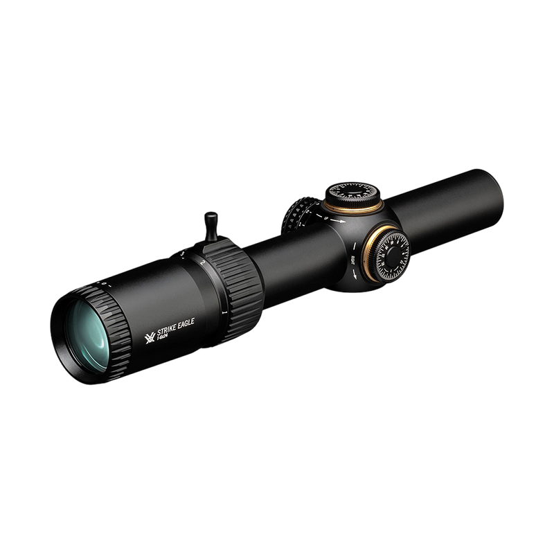 Load image into Gallery viewer, VORTEX STRIKE EAGLE 1-6X24 RIFLESCOPE WITH AR-BDC3 | LEFT SIDE ANGLE VIEW | FISHING WORLD GC CANADA
