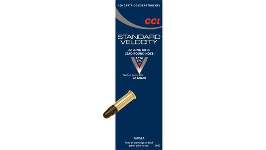 CCI Standard Velocity Rimfire Ammo 22 LR, LRN, 40 Grains, 1070 fps, 100 Rounds