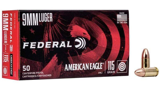 Federal American Eagle 9mm, 115gr FMJ, 50 round