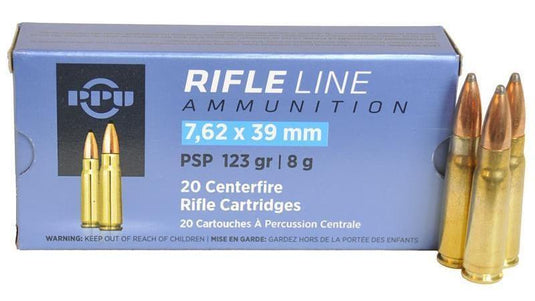 PPU Centerfire Ammunition 7.62x39 PSP 123 Grain 20 Rounds