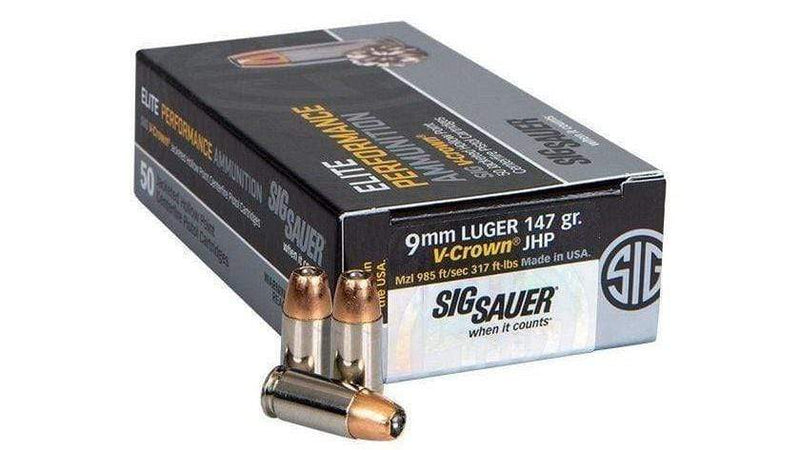 Load image into Gallery viewer, Sig Sauer 9MM 147GR ELITE V-CROWN JHP, 50 Rounds
