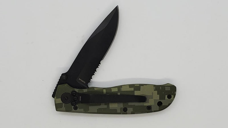 Load image into Gallery viewer, Sparta Serrated Liner Lock Knife, ACU Camo, Aluminum Frame
