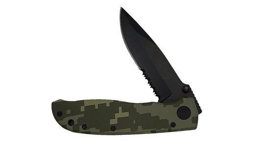 Sparta Serrated Liner Lock Knife, ACU Camo, Aluminum Frame